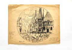 Antique The Church - Original Pen and Pencil Drawing - Early 20th Century