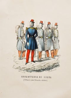 Enfantrie - Lithographie originale de Borrani - 1850 environ