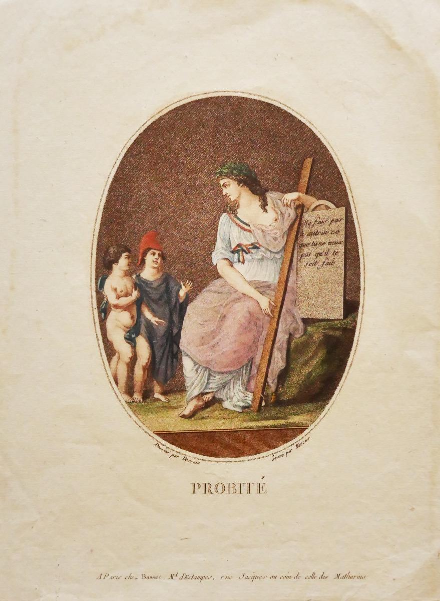 Claude-Louis Desrais Figurative Print - Probité - Original Etching after C.-L. Desrais - 19th Century