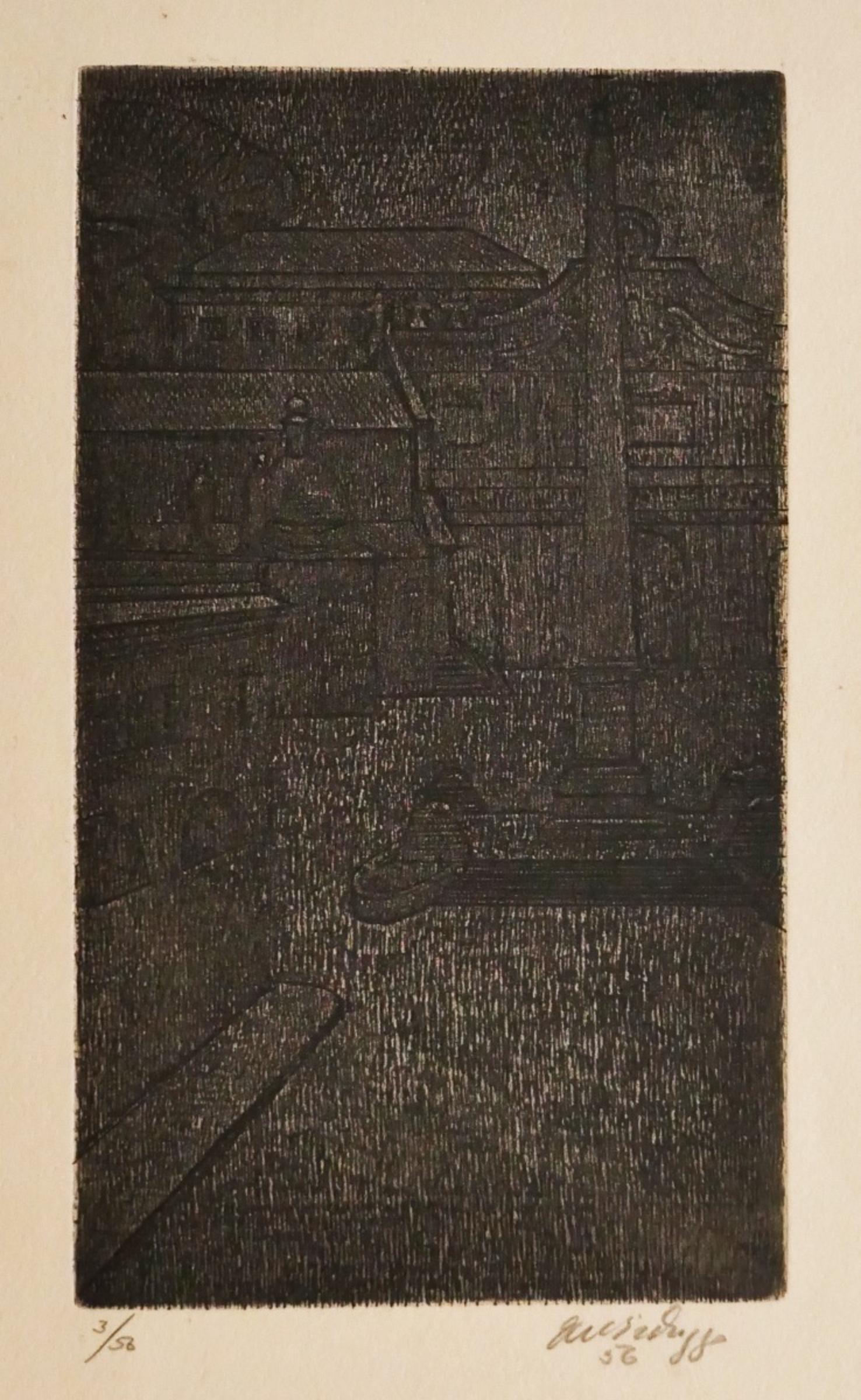 Roma es un bello aguafuerte original sobre papel, realizado por Antonino Virduzzo (1926-1982).

Firmado a mano en la parte inferior derecha. Edición numerada de 3/56 copias.  Dimensiones de la imagen: 23 x 13,5 cm

En buenas condiciones.

Esta