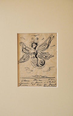 Mermaid - Encre de Chine originale d'Eugne Berman - Années 1950