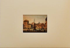 Barberini Square, Roma - Watercolor - 19th Century
