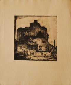 Houses - Original Etching by Leo Grimm - Early 20th Century