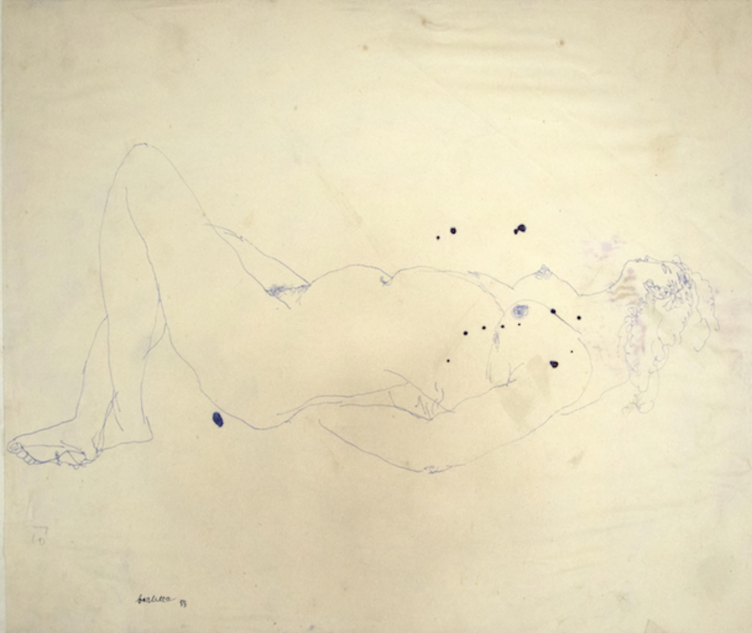 Nude - Original Pen Drawing by Sergio Barletta - 1958 For Sale 1