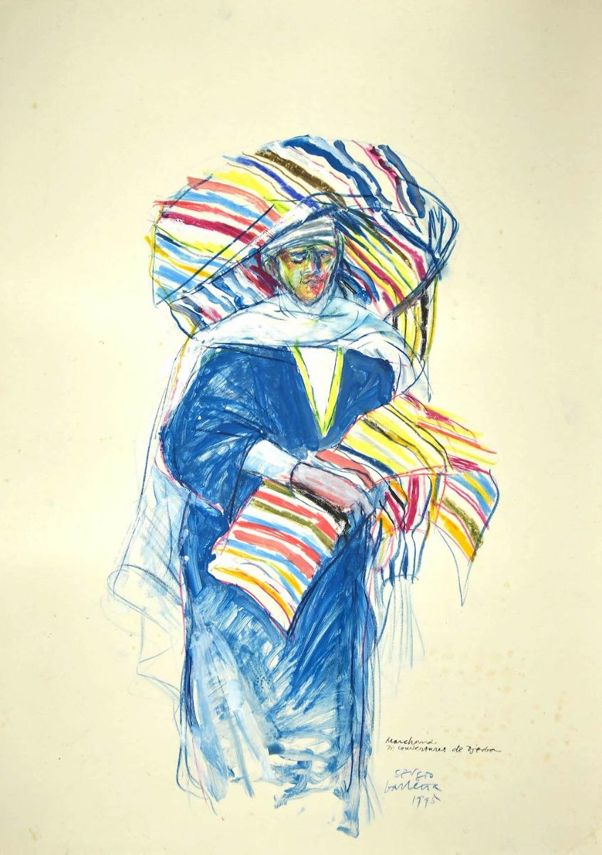 Merchant is an original drawing in mixed media, ink and watercolor realized by Sergio Barletta in 1995.

Hand-signed, titled, and dated on the lower right.

In good conditions except for some folding.

Here the artwork represents a Marchant man