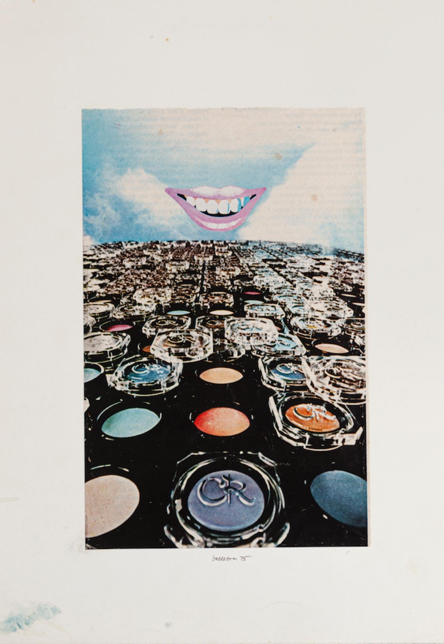 Laughter is an original collage artwork applied on the cardboard realized by Sergio Barletta in 1975. Hand-signed on the lower center and dated.

The state of preservation is very good with small bluish color on the lower left. Image Dimensions: 24