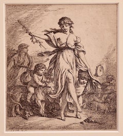 Goddess with Children - Original Etching by J.B. Huet - 18th Century