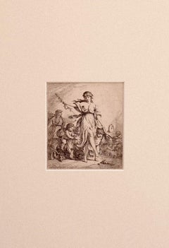 Dea con bambini - Acquaforte originale di J. B. J. B. Huet - 18° secolo