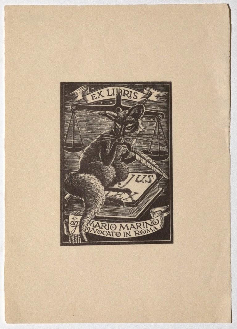 Ex Libris Mario Marino - gravure sur bois originale de A. Giuliani - début du XXe siècle