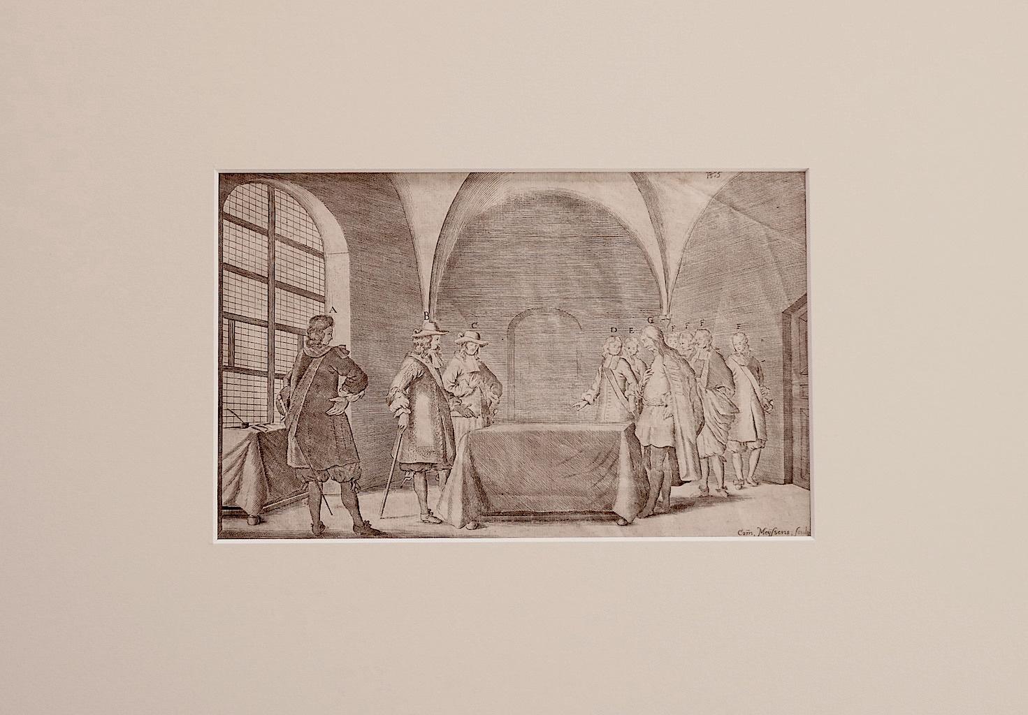 Interior Meeting - Original Etching by Cornelis Meyssens - 17th Century For Sale 1