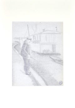 Fishing - Original Pencil on Paper - Early 20th Century