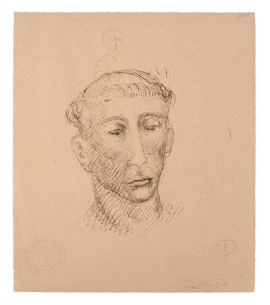 Head of Man - Original Pen and Pencil on Paper by Marcello Ciampolini - 1946