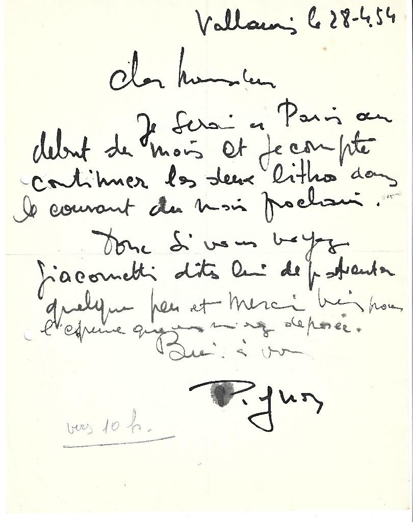 Autographes du douane Pignon à Nesto Jacometti - 1954