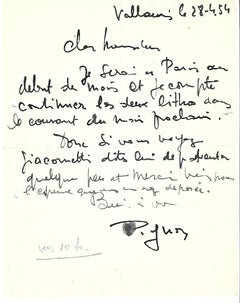 Envoi autographe d'Édouard Pignon à Nesto Jacometti - 1954