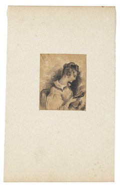 Portrait of Woman - China Pencil on Paper by A.-F. Cals - Late 19th Century