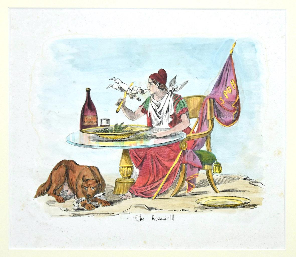Unknown Figurative Art - Satirical Scene - Lithograph hand Watercolored - 19th Century