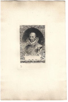 Retrato de Brantôme - Aguafuerte original de Émile Boilvin - 1882