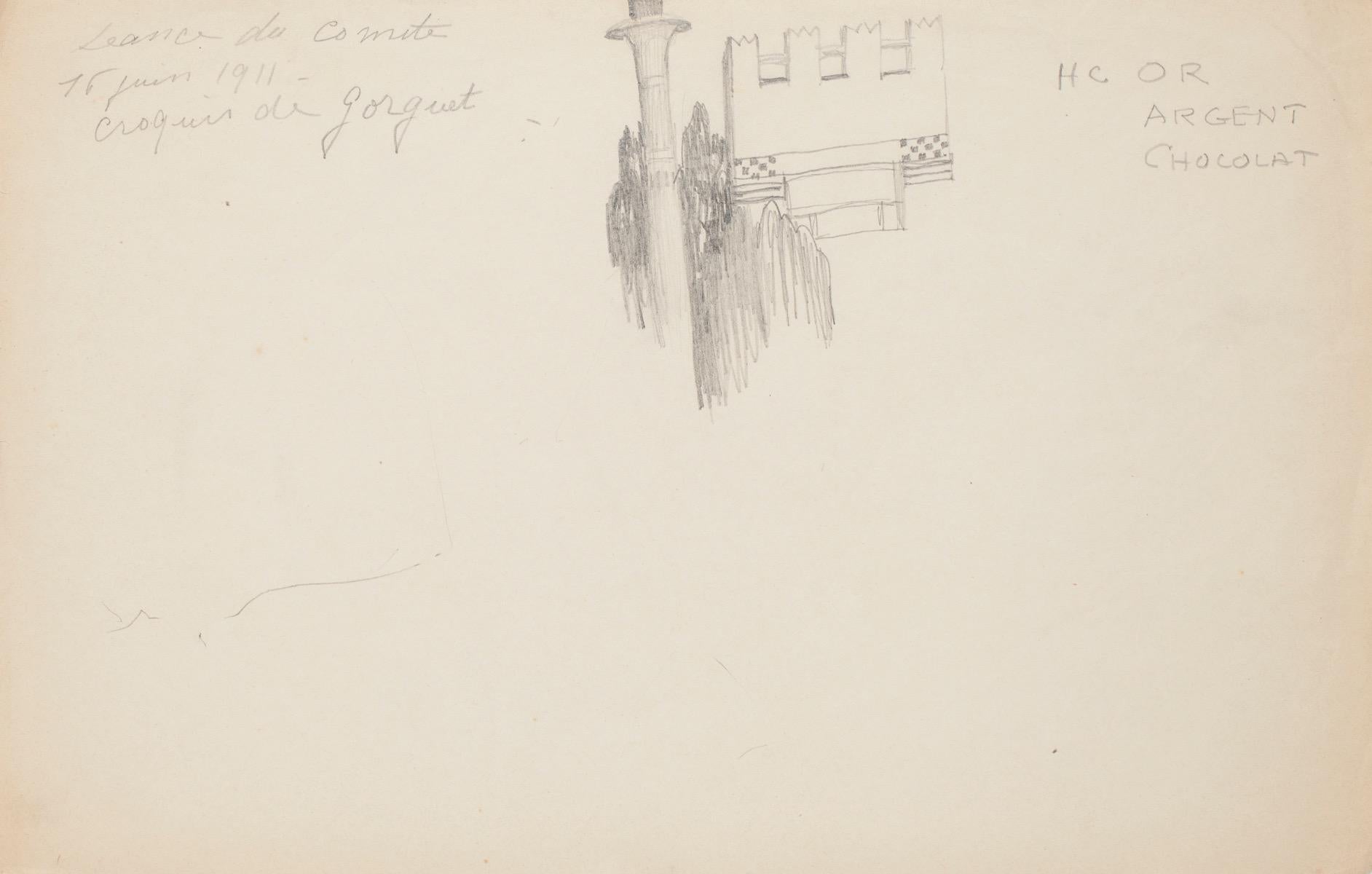 Castel - Original Pencil on Paper by Gorguet - Early 20th Century