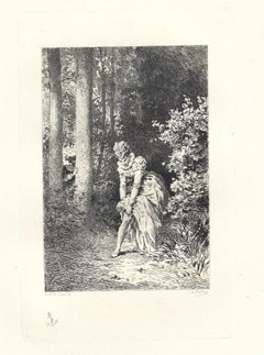 La Jarretière - Original Etching by Émile Boilvin - 1882