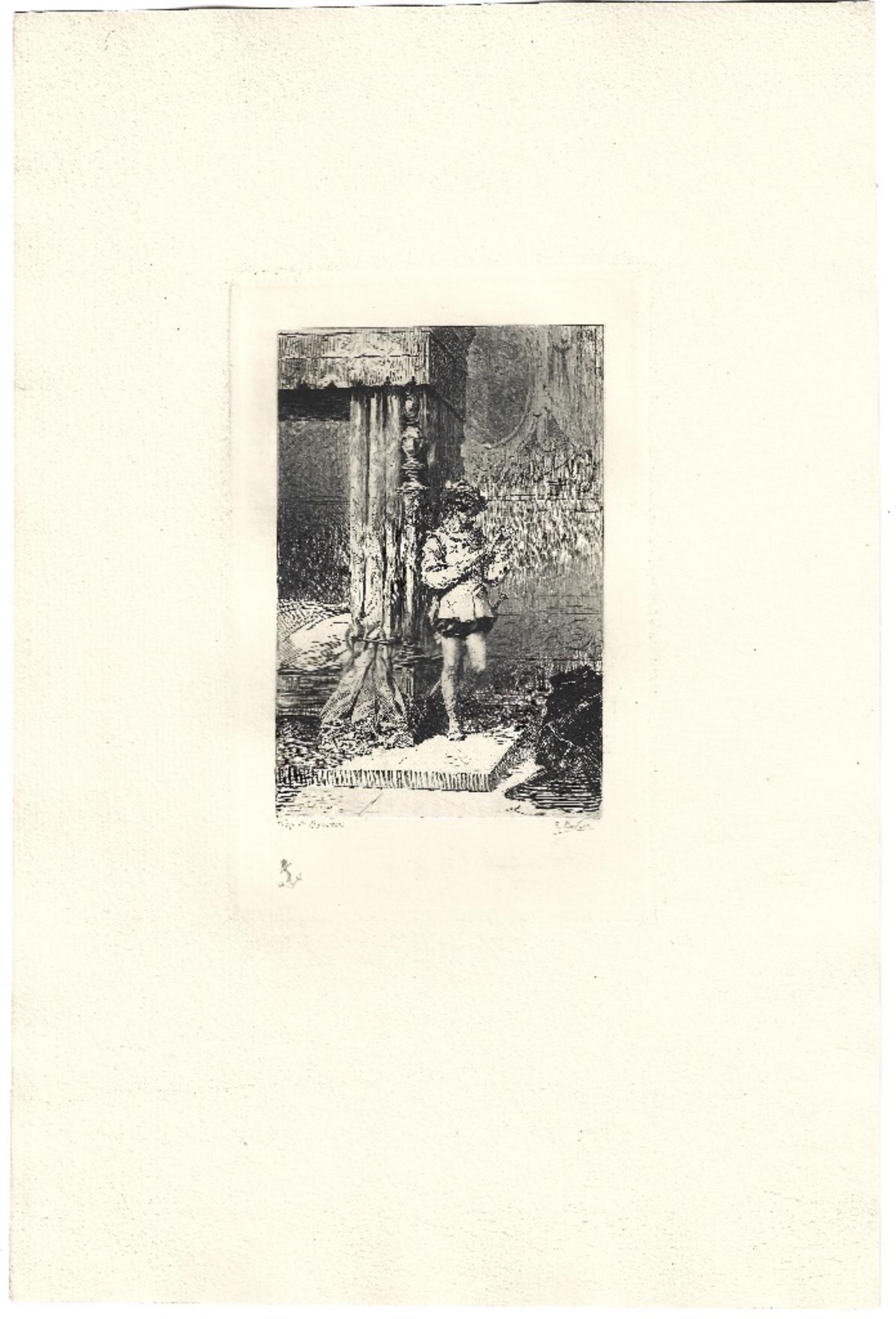 Le Gant dans le Lit - Original Etching by Émile Boilvin - 1882 - Print by Emile Boilvin
