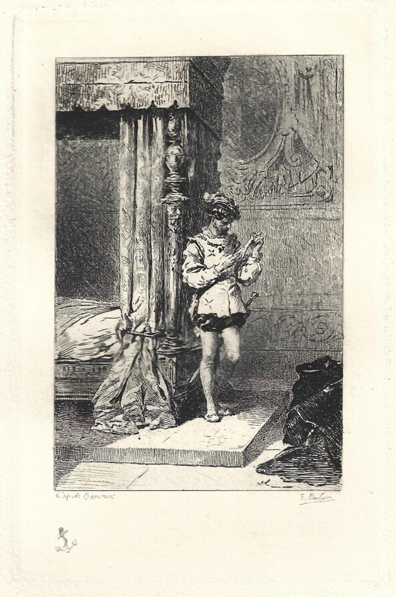 Le Gant dans le Lit - Original Etching by Émile Boilvin - 1882