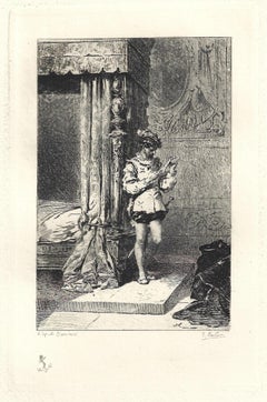 Antique Le Gant dans le Lit - Original Etching by Émile Boilvin - 1882