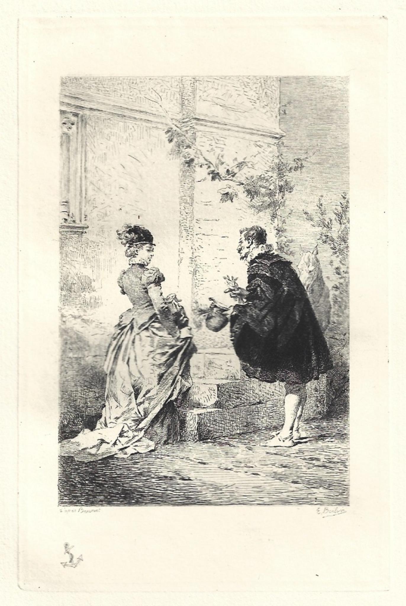 Figurative Print Emile Boilvin - Le Devant de la Dame - Gravure originale de mile Boilvin - 1882