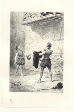 Les Chevailer Espagnols - Original Etching by Émile Boilvin - 1882
