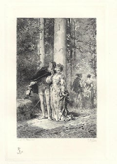 L'Audacieux et la Timide - Original Etching by Émile Boilvin - 1882