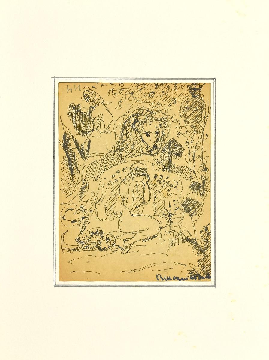 Nude - Original Pen on Paper by Bertrand Mogniat-Duclos  - Mid-20th Century - Art by Mogniat-Duclos Bertrand