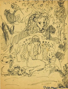 Nu - Crayon original sur papier de Bertrand Mogniat-Duclos  Milieu du XXe siècle