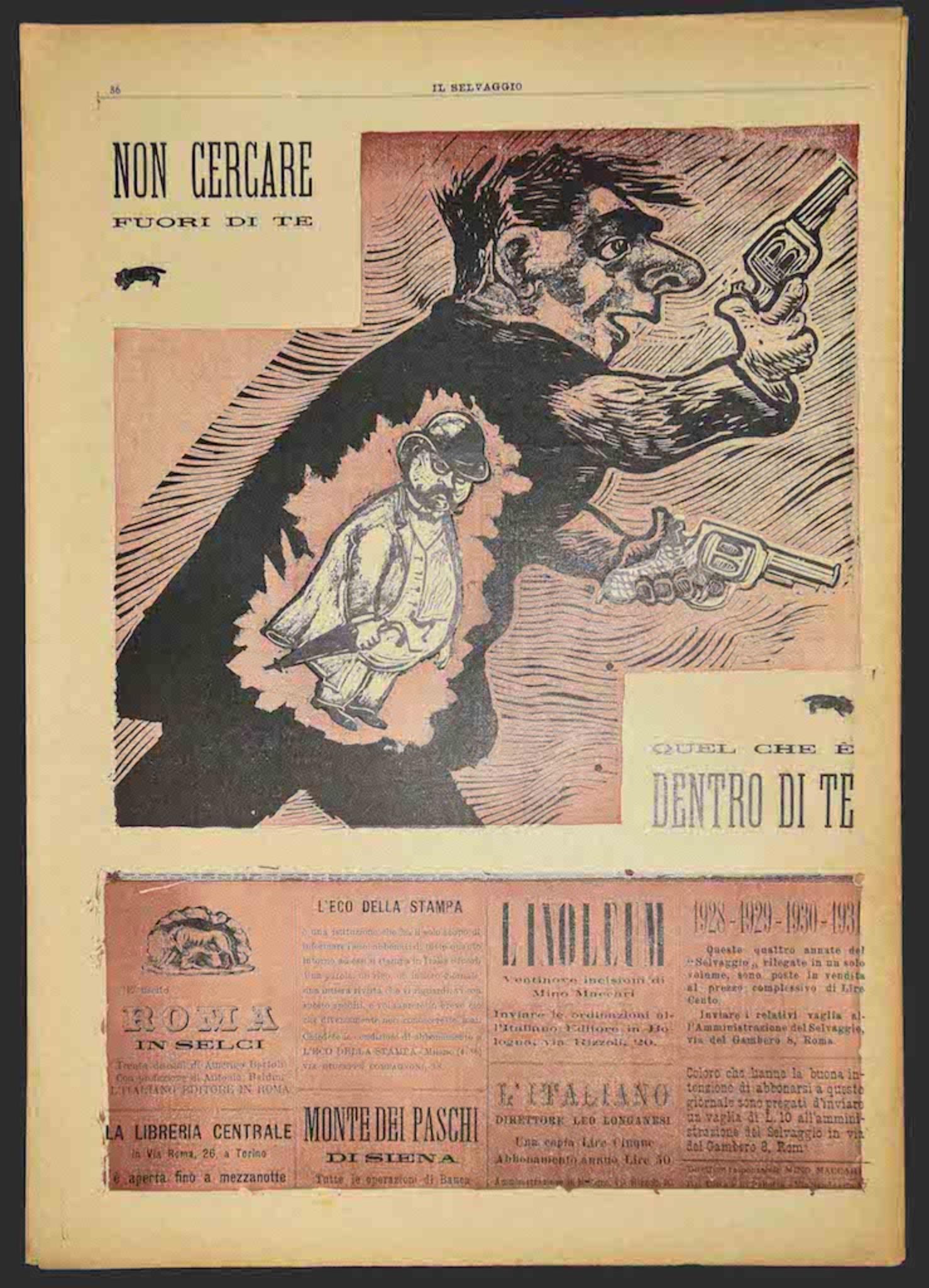 "Il Selvaggio, no.6-7 - 1934", "Annual supporter subscription - Una copia 40 Cent - Weekly Newspaper letters arts and sciences", including original woodcuts by the artist Mino Maccari. 8 pages.

Good conditions.

"Il Selvaggio, no.6-7 - 1934" 15