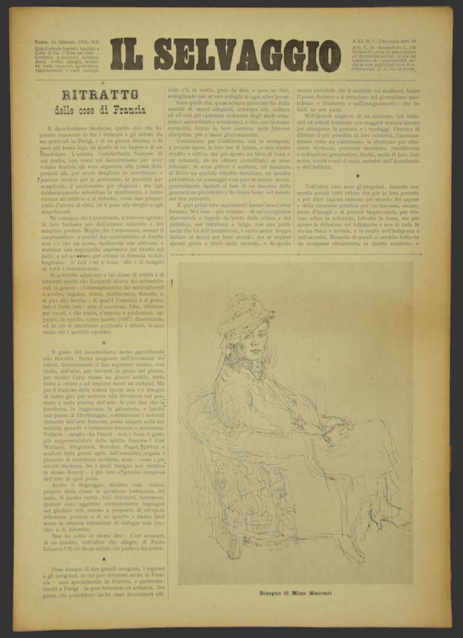 Il Selvaggio no.1 di Mino Maccari - 1934 in vendita 1