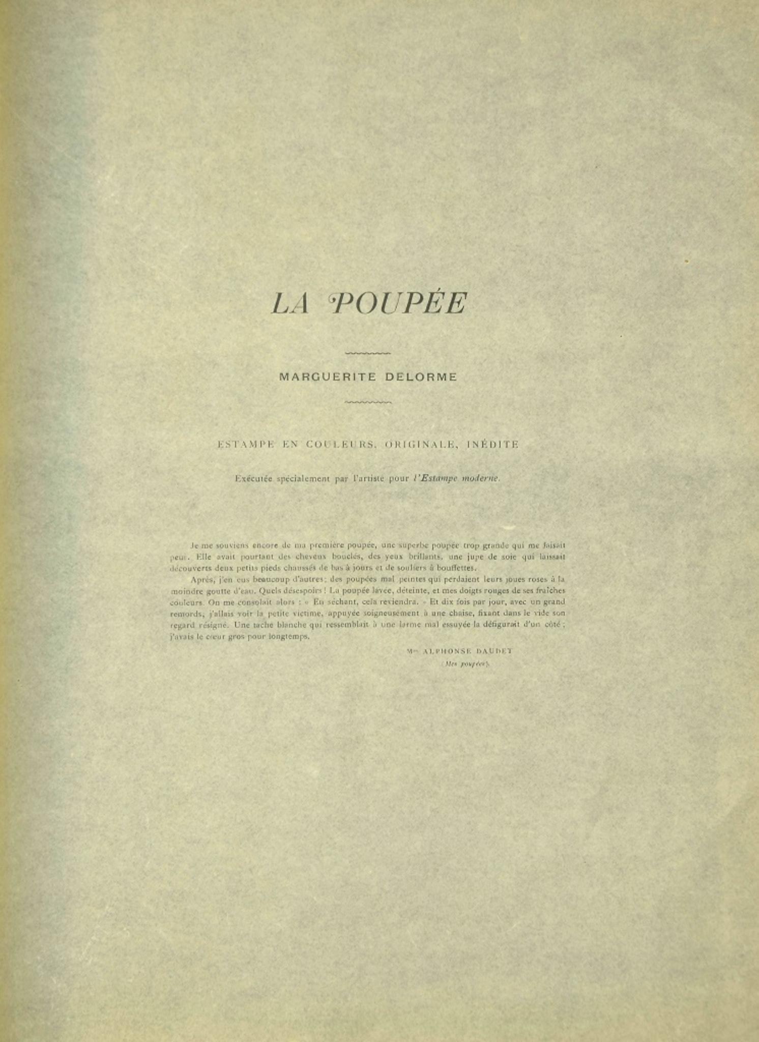 La Poupée - Original Lithograph by M. Delorme - 1899 - Print by Marguerite Delorme