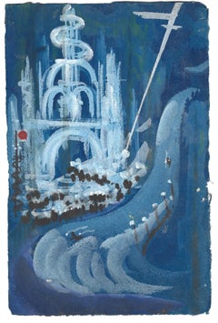 Fantasia notturna - Tempera originale di Jean Raymond Delpech - Anni '60