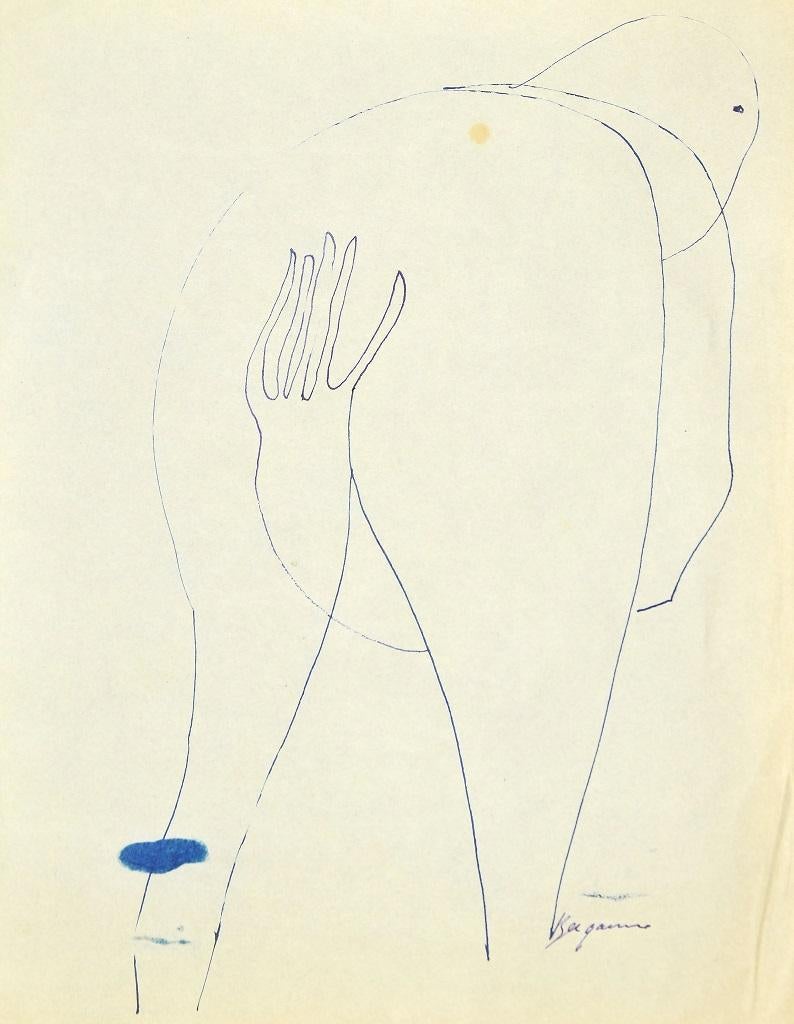 Figure ist ein originales zeitgenössisches Kunstwerk, das Danilo Bergamo (geb. 1938) in den 1970er Jahren in Italien geschaffen hat.

Originalzeichnung auf Papier. Schwarz China Tinte. 

Handsigniert vom Künstler in der rechten unteren Ecke: