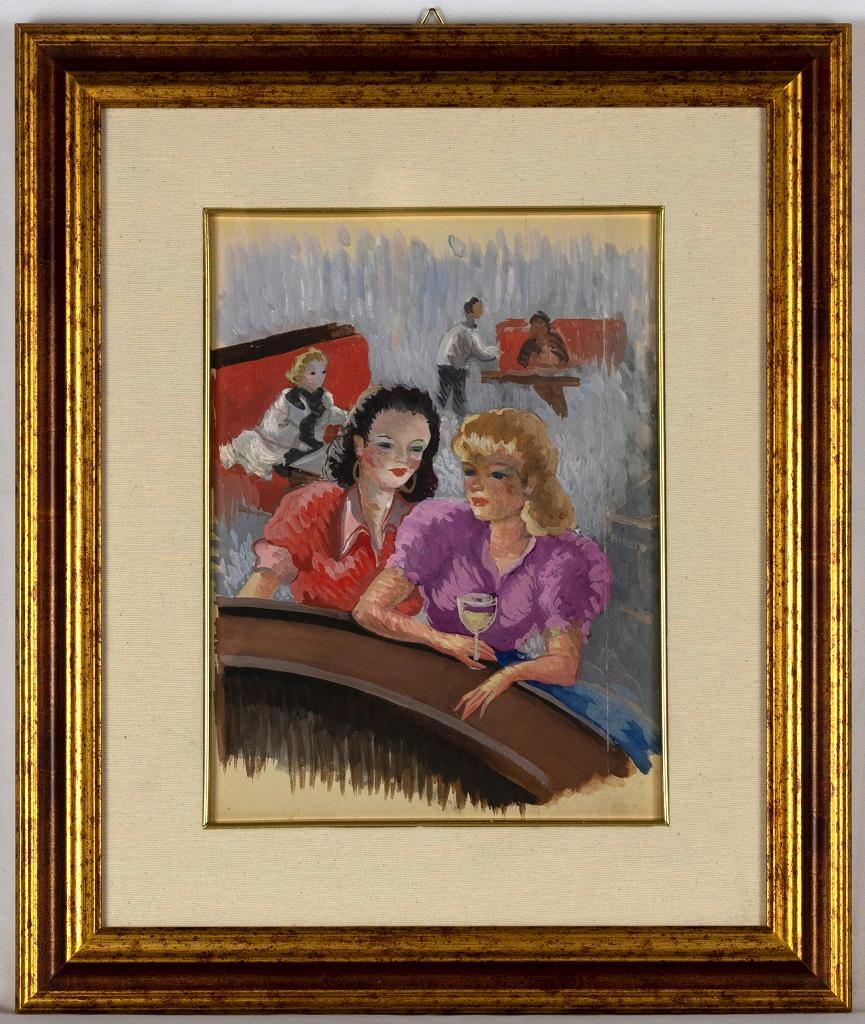 Figurative Art di Jean Delpech - Ragazze al bar - Tecnica mista di Jean Raymond Delpech - Anni '40