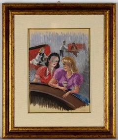 Mädchen an der Bar – Mixed Media von Jean Raymond Delpech – 1940er Jahre