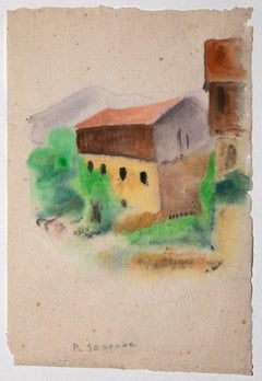 Vintage Country Houses - Original Watercolor on Paper by Pierre Segogne - 1950s