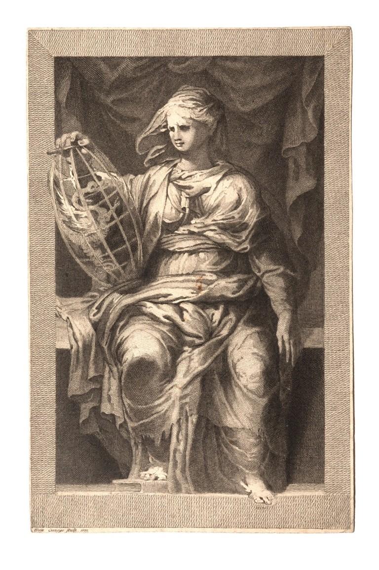 Figure féminine est une œuvre d'art moderne originale réalisée dans la moitié du XVIIIe siècle par l'artiste italien Domenico Cunego (Vérone, 1724 ou 1725 - Rome, 1803).

Gravure originale en noir et blanc sur papier.

Excellentes conditions.