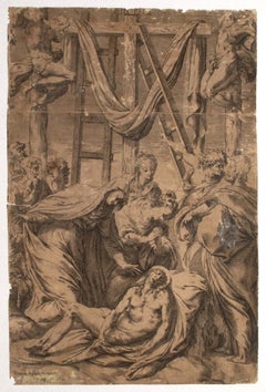 Deposition - Original Etching on Paper by Pompeo Aglano - 1542