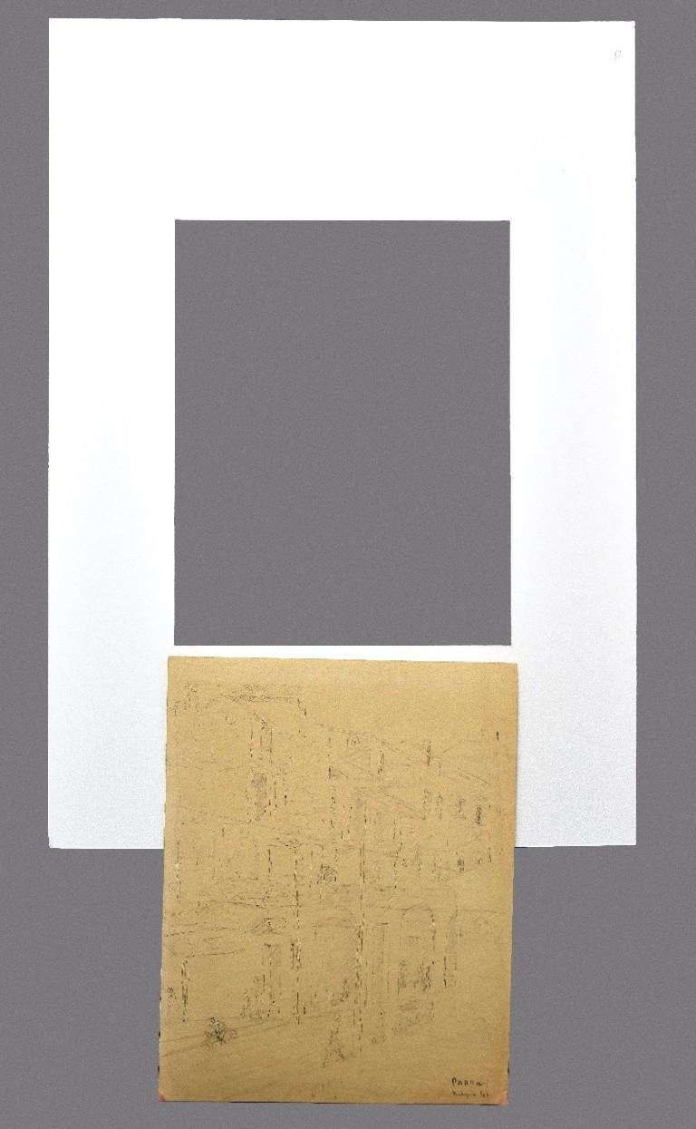 Architektonische Architektur – Originalstift auf Papier, signiert Parroni – 1946 (Moderne), Art, von Unknown