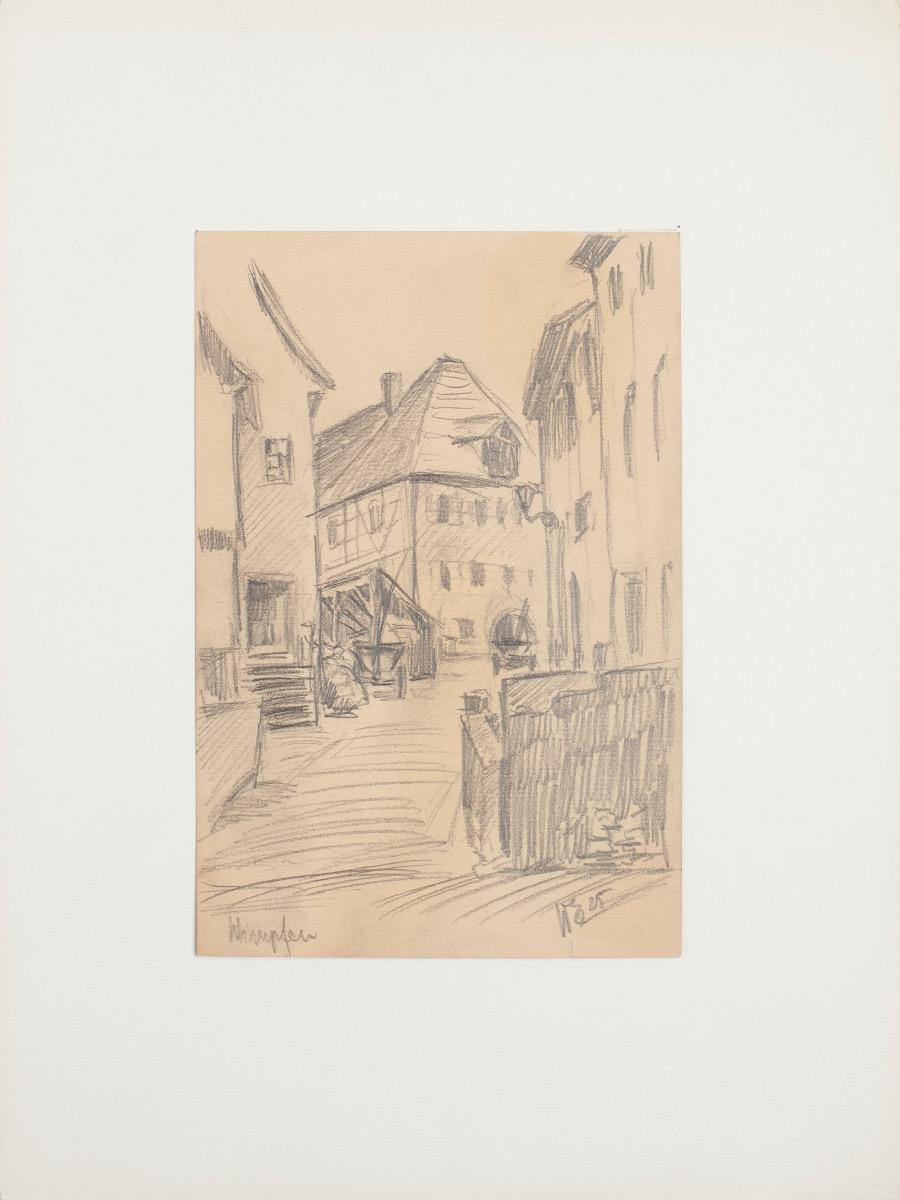 Village - Original Pencil on Paper by Werner Epstein - 1925 For Sale 1