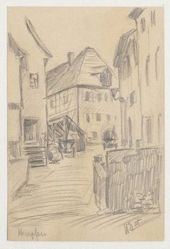 Dorf Village - Original-Bleistift auf Papier von Werner Epstein - 1925