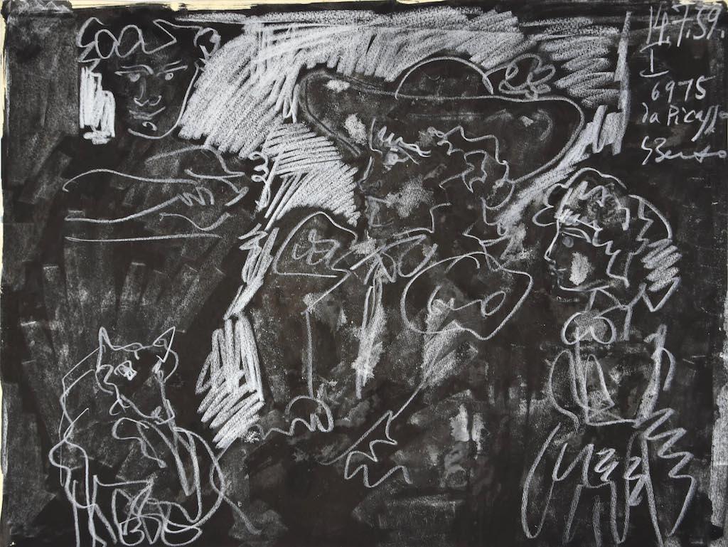 Hommage à Picasso est un dessin original en techniques mixtes réalisé par Gian Paolo Berto, en 1975.

Bon état à l'exception des marges vieillies.

Signé et titré à la main en haut à droite.

L'œuvre d'art rend hommage à Picasso par des traits forts