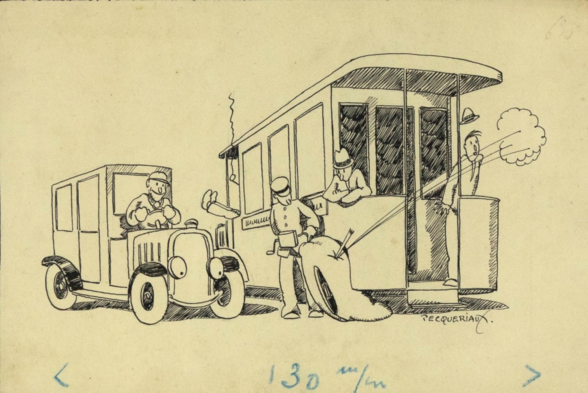 The Bus is an original artwork realized in the 20th century by the artist Henri-Paul Pecqueriaux (1889-1935)

Original china ink drawing on paper. Hand-signed on the lower right margin. Handwritten notes on the lower margin.

Includes frame: 27 x 1