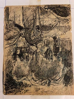 Wagons with Hay - Pen by Bertrand Mogniat-Duclos - Mid-20th Century