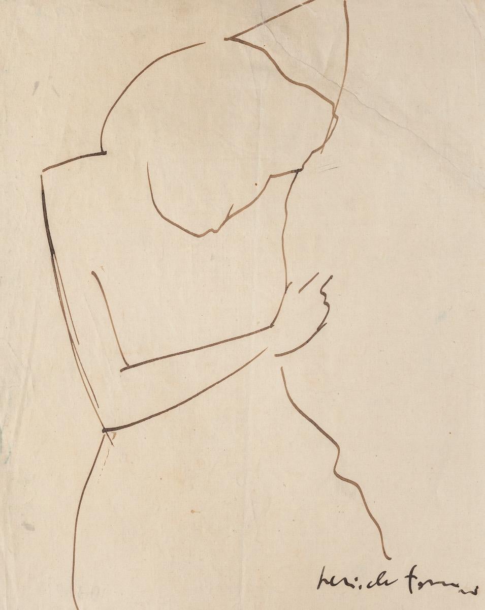 Figure of Woman - Original Ink Drawing by Pericle Fazzini - 1949