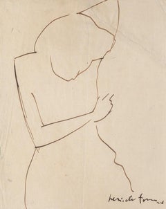 Figura di donna - Disegno originale a inchiostro di Pericle Fazzini - 1949