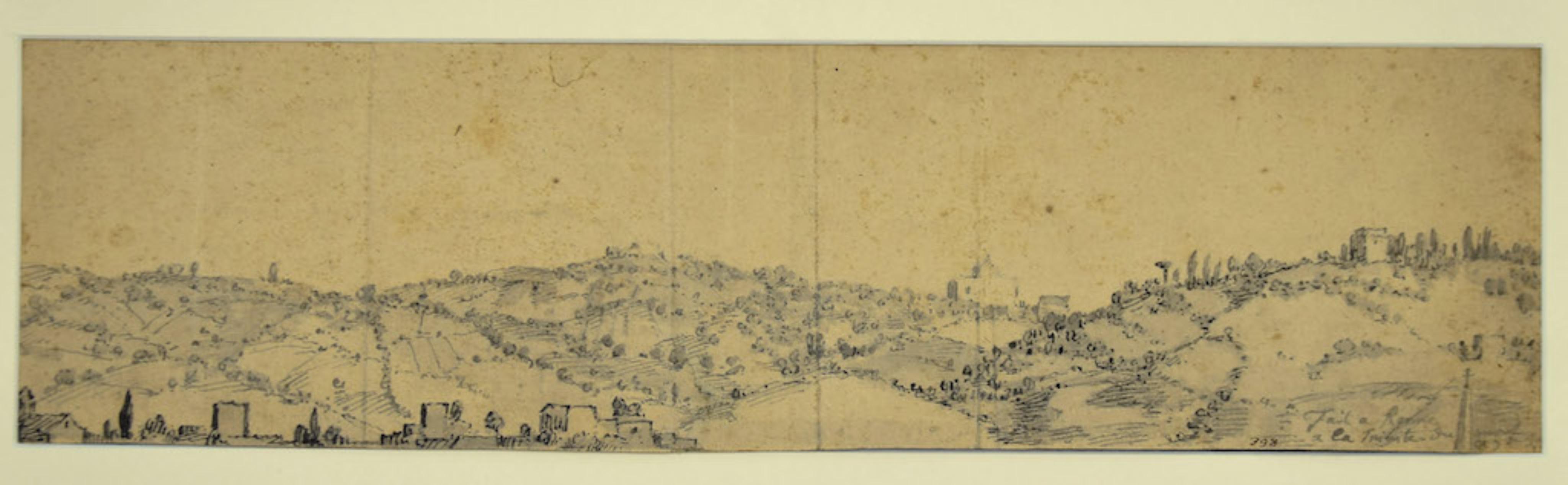 Landschaft – Original-Bleistiftzeichnung von J. P. Verdussen – Mitte des 18. Jahrhunderts